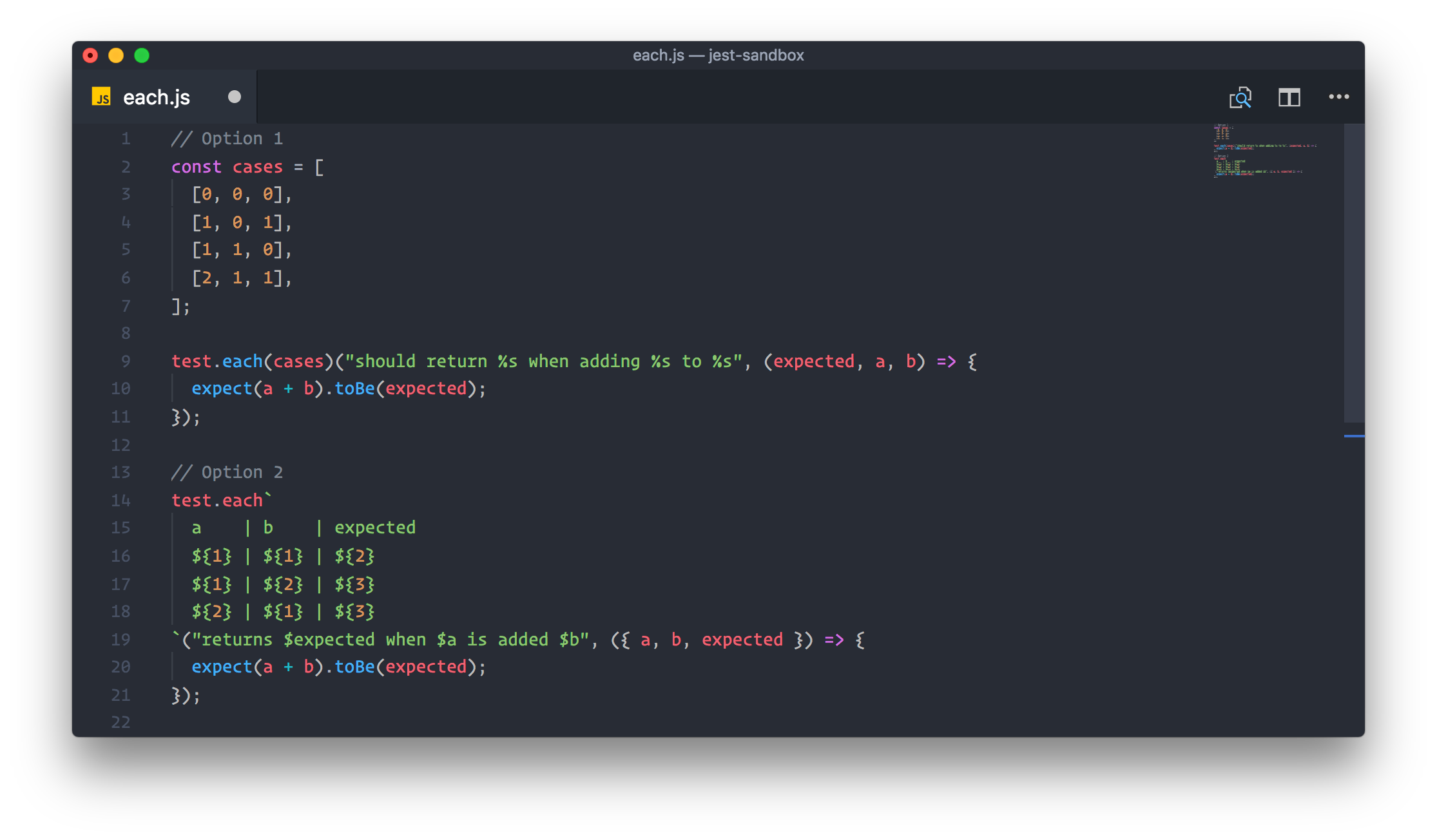 jest-each en funcionamiento