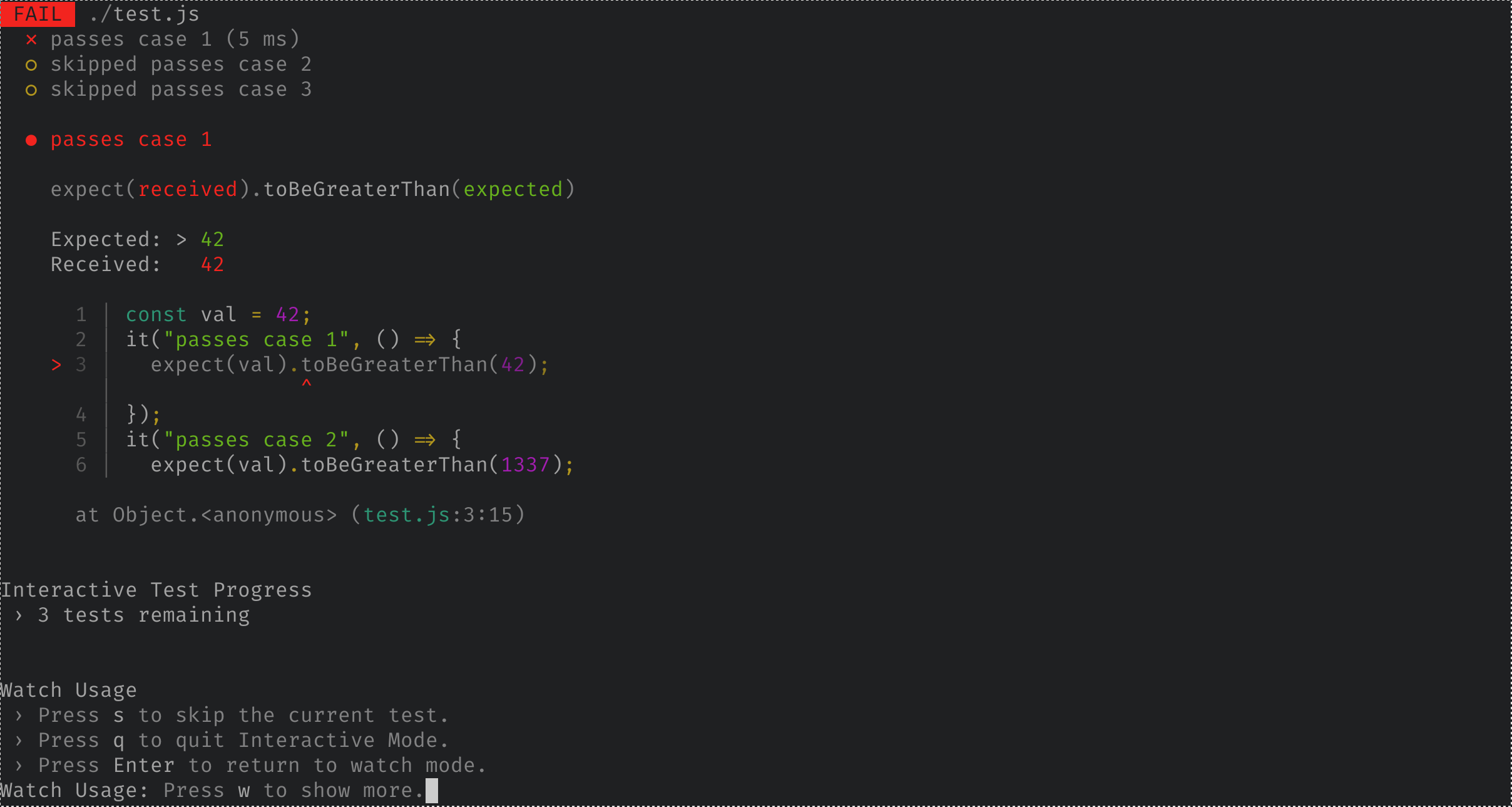 交互式失败测试运行